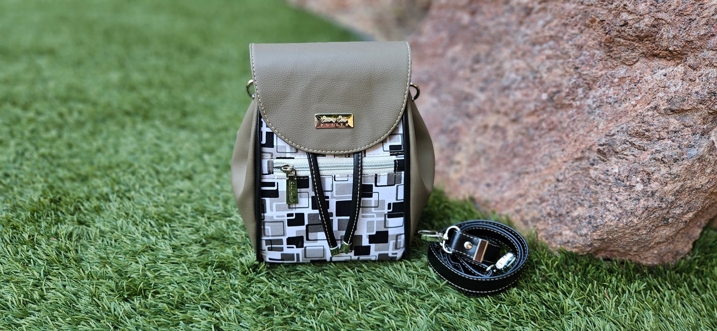 Black/White/Grey and Taupe Bucket Bag