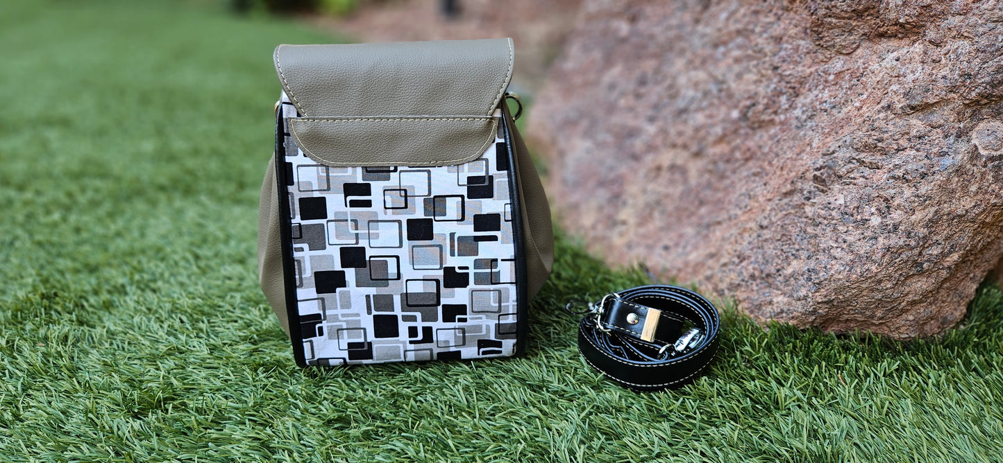 Black/White/Grey and Taupe Bucket Bag
