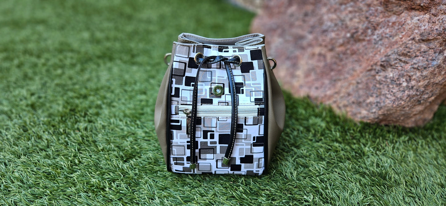 Black/White/Grey and Taupe Bucket Bag