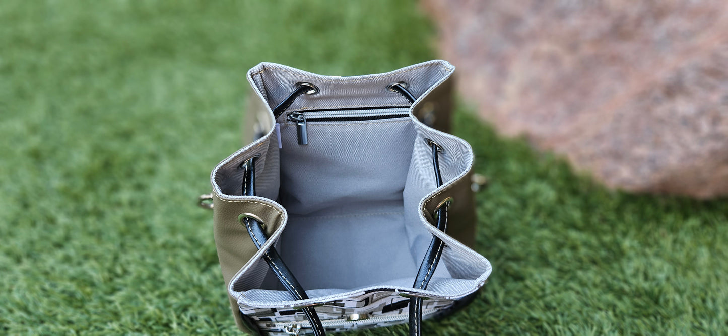 Black/White/Grey and Taupe Bucket Bag
