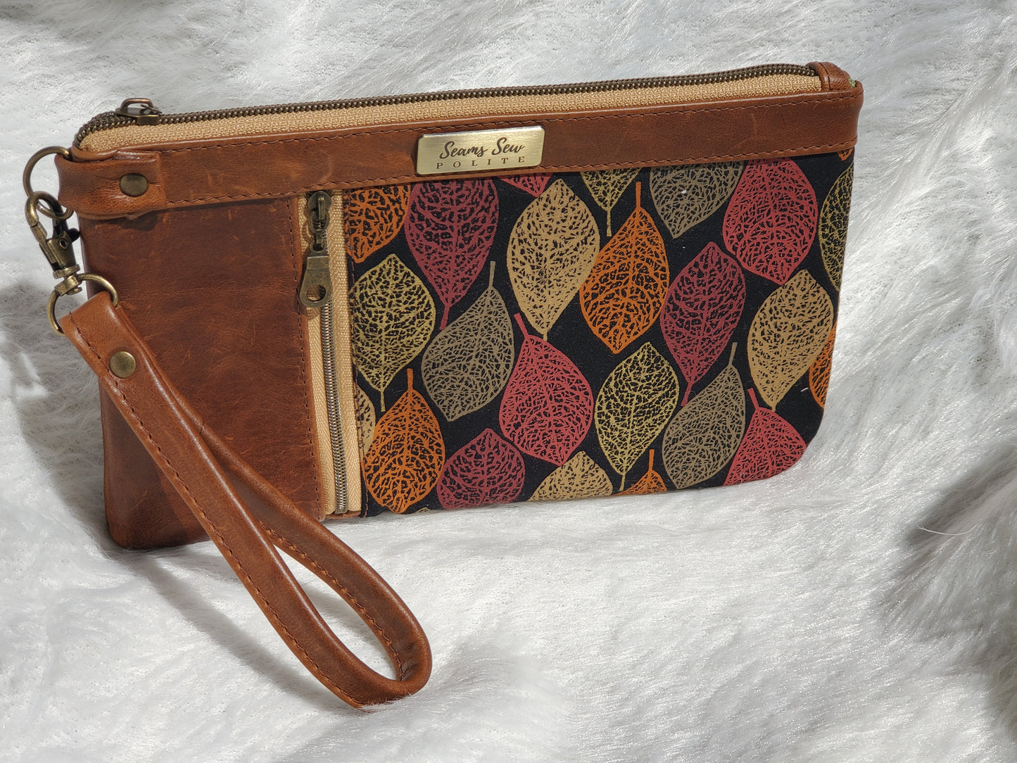 Multicolored Leaf Leather Clutch