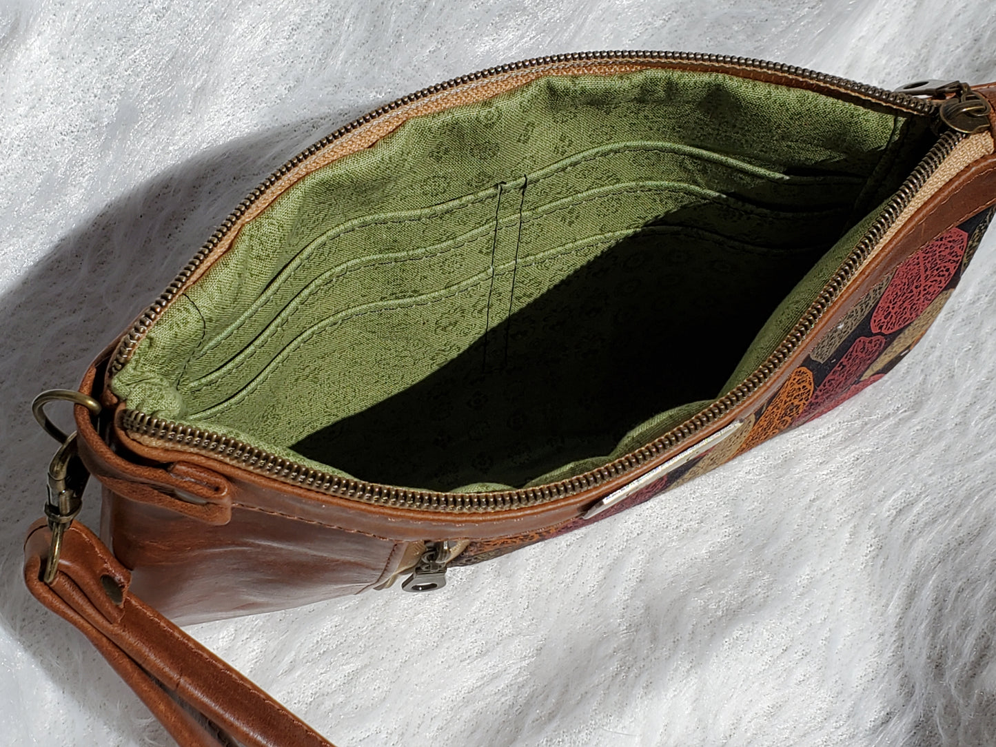 Multicolored Leaf Leather Clutch