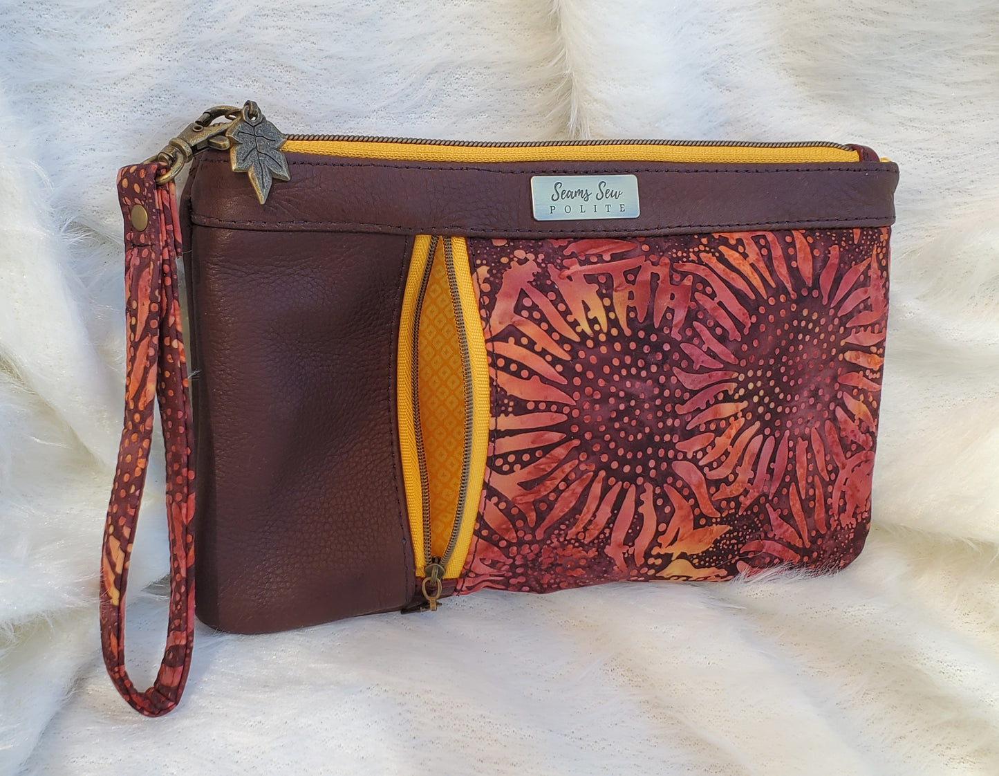Wine leather with fall sunflowers