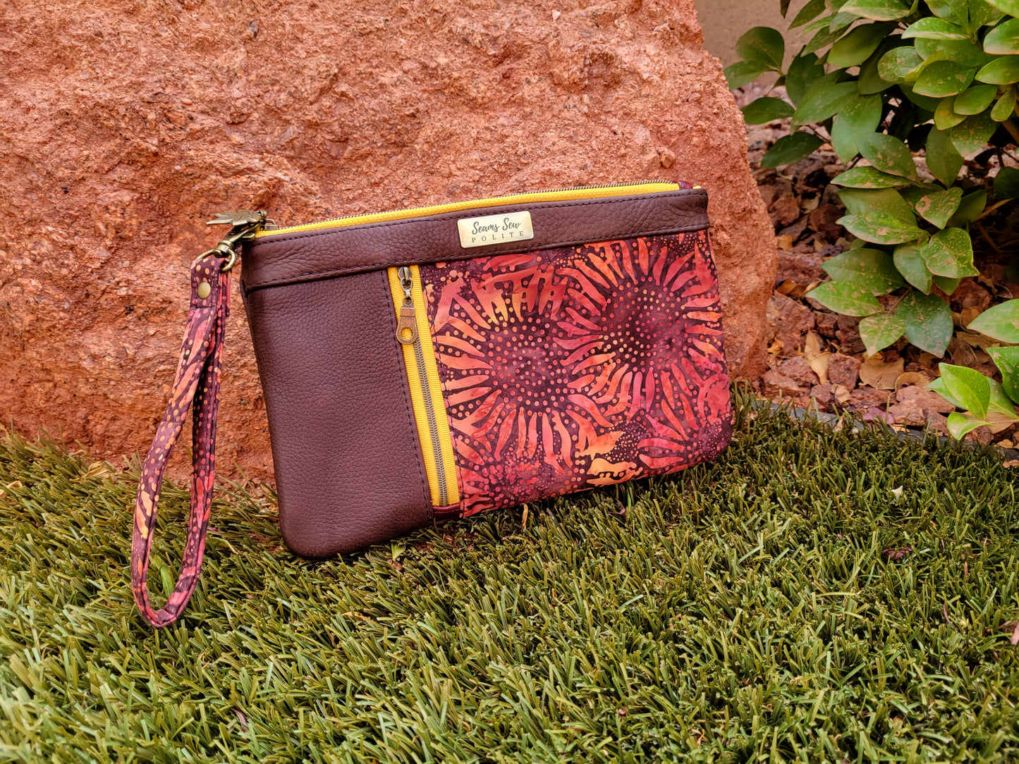 Wine leather with fall sunflowers