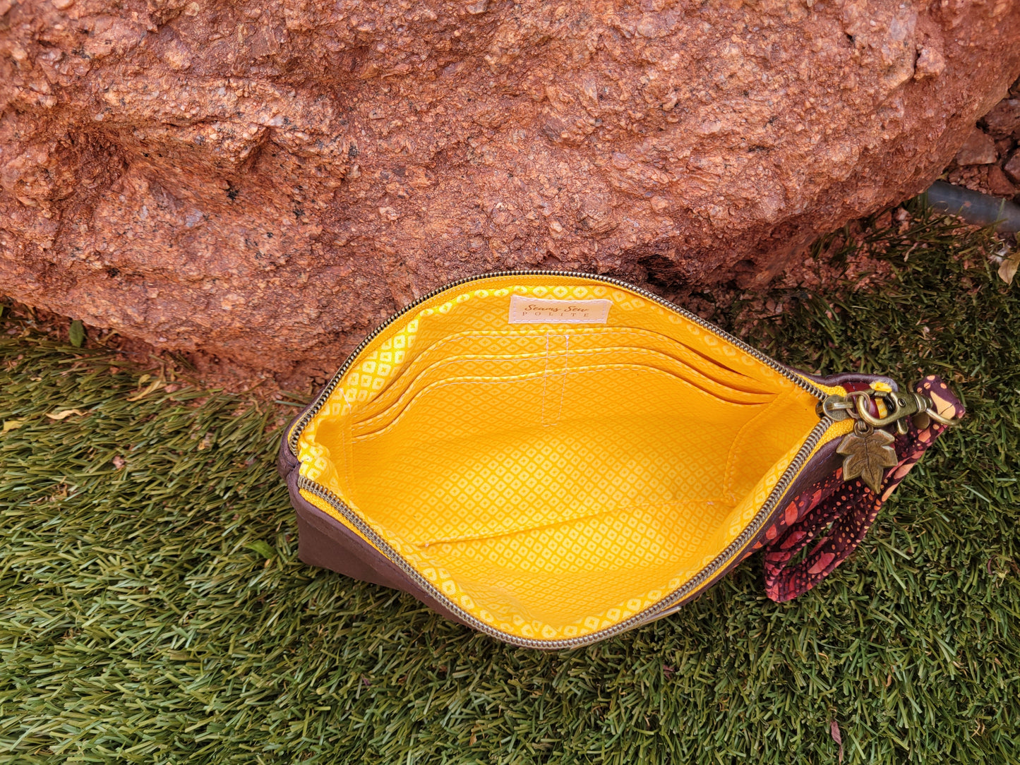 Wine leather with fall sunflowers